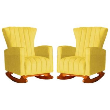Imagem de Kit 02 Poltronas Balanço Melinda Suede - Fina Mobília, Amarelo