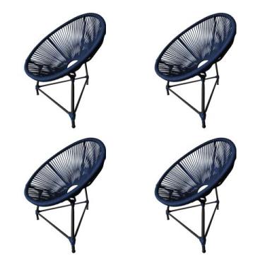Imagem de Kit 4 Cadeiras Acapulco Corda Náutica Base em Alumínio Preto/azul Mari