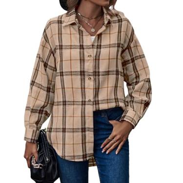 Imagem de Camisa Xadrez Feminina Com Botões, Blusa Feminina Confortável de Manga Comprida, Ajuste Solto para Escritório (XL)