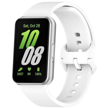 Imagem de Eiavike Pulseira esportiva de silicone para Samsung Galaxy Fit 3, pulseira de reposição ajustável para Galaxy Fit 3 SM-R390 feminino e masculino (branca)