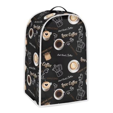 Imagem de Biyejit Capa para liquidificador de café Love Capa de eletrodomésticos com tema de café para batedeira de cozinha ou cafeteira capa de liquidificador de poliéster à prova de poeira com alça superior