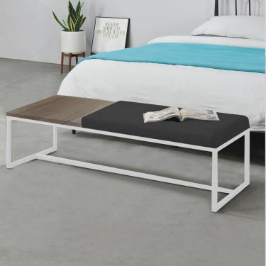 Imagem de Calçadeira Recamier Londres 160cm Industrial Branco Suede Preto Tampo Quadrado mdf Nogal - Ahz Móveis