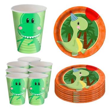 Imagem de Kit Festa Pratos e Copos para Aniversário Comemoração - Dino Baby - 8u