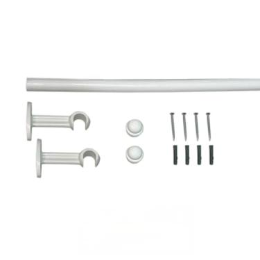 Imagem de Kit Varão de Madeira Para Cortina Simples 1,00 Metro 19mm com Ponteiras e Suportes/Sem Emenda(Branco)