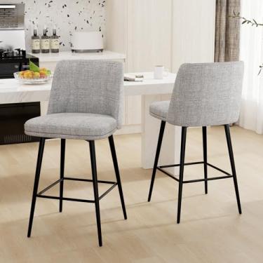 Imagem de Sunny Heart Bancos de bar giratórios de 66 cm H com encosto, conjunto de 2 bancos, bancos de bar com altura de balcão, banquetas de cozinha estofadas com pernas de madeira maciça, cinza claro