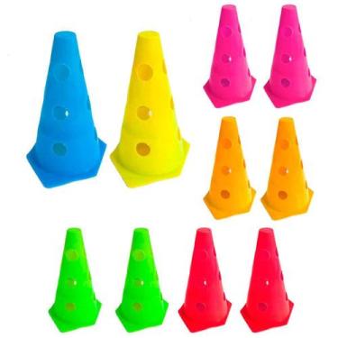 Imagem de 10x Mini Cone Sinalização Esportivo 23cm Agilidade Furado COLORIDO - 3