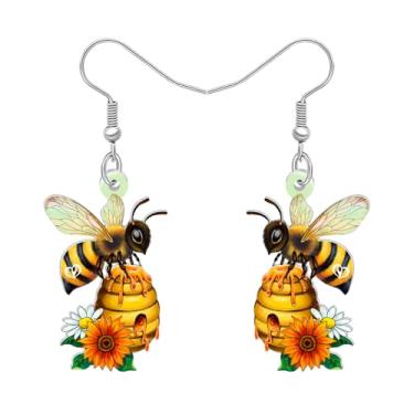 Imagem de DALANE Brincos de acrílico com pingente de abelha engraçada, pote de mel, brincos de abelha pendurados, inseto, primavera, verão, joias, acessórios, presentes de abelha para mulheres, berloques