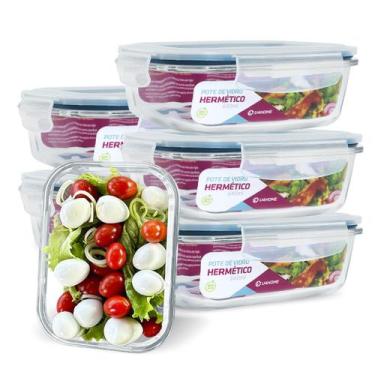 Imagem de Conjunto 6 Potes Vidro Hermético Marmita Mantimentos 640ml - U4home, A