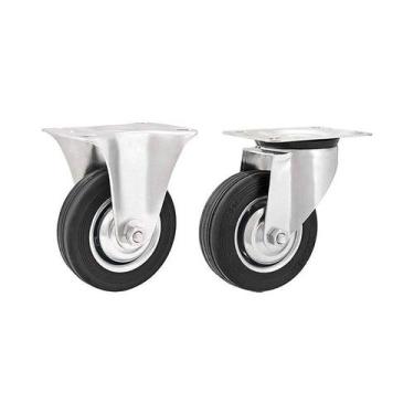 Imagem de Kit 2 un rodízio fixo giratório borracha preta 3" 76mm 40kg - VONDER