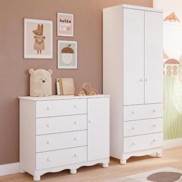 Imagem de Quarto de Bebê Completo Guarda Roupa 2 Portas Cômoda 1 Porta 4 Gavetas