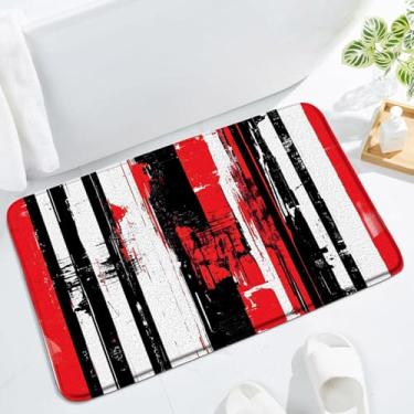 Imagem de HUSPWP Tapete de banho com listras pretas vermelhas, geométrico, abstrato, estético, ocidental, vintage, meados do século, casa de fazenda, moda, tapete para decoração de banheiro, capacho de cozinha