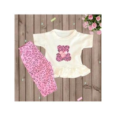 Imagem de Conjunto Blusa Com Calça Ursinho Oncinha Manga Curta Bebê Menina Blogu