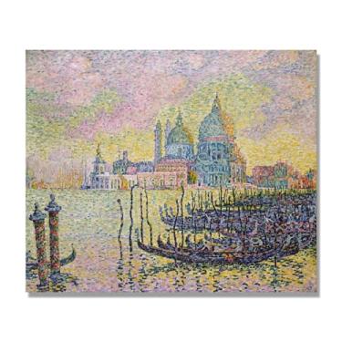 Imagem de NHLDZYH Paul Signac Prints, (Grande Canal, Veneza), reproduções de pinturas famosas, imagem de arte abstrata para sala de estar quarto decoração de casa. 50 x 60 cm - 19,6 x 23,6 pol. Apenas tela