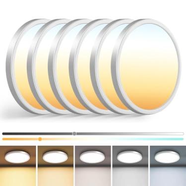 Imagem de zemty Luminária De Teto Led Branca De 7 Polegadas, 3000K/3500K/4000K/5000K/6500K, Luz Embutida Ajustável, 1500Lm, 15W, Lâmpada Redonda Fina Embutida Para Cozinha, Banheiro E Quarto, Pacote Com 6 Un