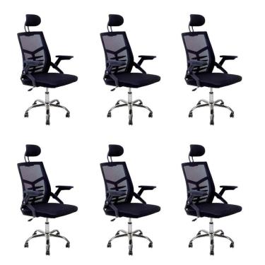 Imagem de Kit 6 Cadeiras Escritório Executiva Diretor Relax Ergonômica Com Apoio De Cabeça