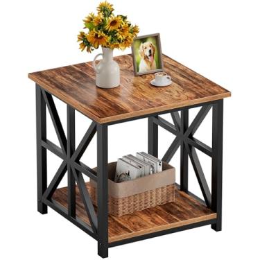 Imagem de GreenForest Mesa de canto com prateleira de armazenamento de 2 camadas, mesa lateral de 61 cm para sala de estar, mesa de cabeceira moderna para quarto, cabeceira, escritório, quinta, nogueira