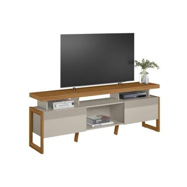 Imagem de Rack Bancada p/ TV até 70 Pol Esmeralda c/ 2 Portas e 3 Nichos 180cm Nature/Off White - Linea Brasil