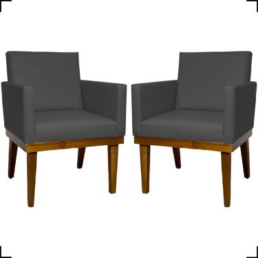 Imagem de Kit 2 Poltronas Decorativa Para Sala Recepção Consultório Escritório Base Em Madeira Divine Corino