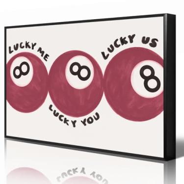 Imagem de Wodkodnxy Pôster vermelho de 8 bolas, Lucky Me Lucky You Lucky Us arte de parede em tela com citação divertida, impressão de imagem de bolas de bilhar, pintura retrô de 8 bolas para bar, carrinho