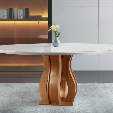 Imagem de Mesa Redonda 6 Lugares Tampo Vidro/mdf Para Sala De Jantar 13