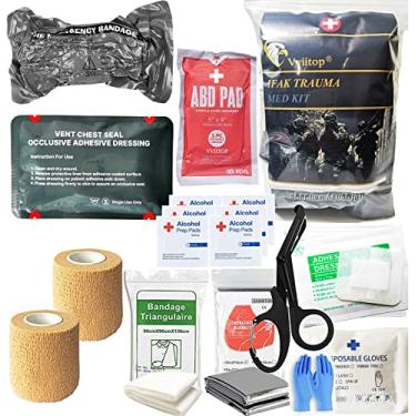 Imagem de VVIITOP Kit de recarga de trauma, pacote médico, IFAK First Aid | Vedação ventilada no peito | Bandagem israelense | Almofada ABD | Bandagens autoadesivas | Gaze comprimida | Kit de controle de