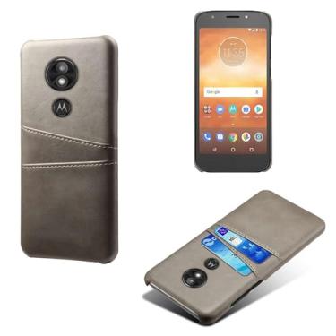 Imagem de Capas Compatível com MOTO E5 Play,Caso de couro PU-Tampa de telefone a prova de choque com 2 slots de cartão,Proteção anti-impressão digital e anti-gota-Grey