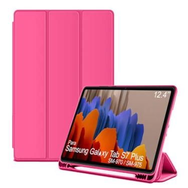 Imagem de Capa Tablet flip para Samsung Galaxy Tab S7+ SM-T970 SM-T975 NZAHZTO 12.4 polegadas Smart pen resistente aveludada compatimento caneta Case capinha Anti Impacto Suporte Pencil - Alamo (rosa escuro)