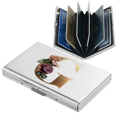 Imagem de BONSYL® Carteira com porta-cartões de crédito de metal com bloqueio de RFID para homens e mulheres – Estojo fino de aço inoxidável com padrões artísticos, design antifurto, comporta de 6 a 12 cartões.