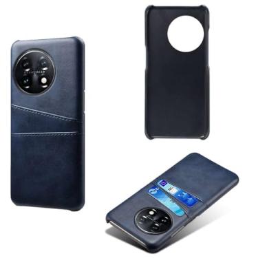 Imagem de Capas Compatível com Oneplus 11,Caso de couro PU-Tampa de telefone a prova de choque com 2 slots de cartão,Proteção anti-impressão digital e anti-gota-Blue