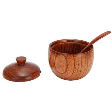 Imagem de KIMISS Pote de Especiarias de Madeira Com Tampa e Colher - Jujube Wood Sugar Bowl, Sal, e Temperura Caixa de Armazenamento para Cozinha, Uso de Piquenique e Externo e Piquenique