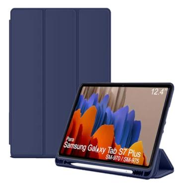 Imagem de Capa Tablet flip para Samsung Galaxy Tab S7+ SM-T970 SM-T975 NZAHZTO 12.4 polegadas Smart pen resistente aveludada compatimento caneta Case capinha Anti Impacto Suporte Pencil - Alamo (azul)