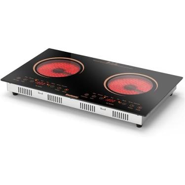 Imagem de Karinear Cooktop Elétrico De 2 Bocas, 24 Polegadas, 110 V~120 V, Bancada E Fogão Elétrico Embutido, Radiante Elétrico Portátil Com Tomada, Sensor De Toque, Trava De Segurança Para Crianças, Temporiz