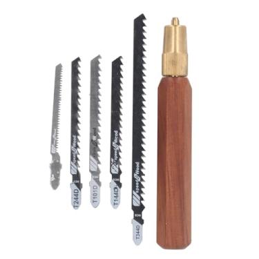 Imagem de Compact Hack Saw Hex madeira Handle destacável precisão portátil Camping Handsaw com 5 lâminas para carpintaria e uso ao ar livre
