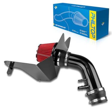 Imagem de PHILTOP Sistema de kit de admissão de ar frio de 8,9 cm + escudo térmico compatível com Ford Mustang 2015 2016 2017 V6 3,7L, alto desempenho, vermelho