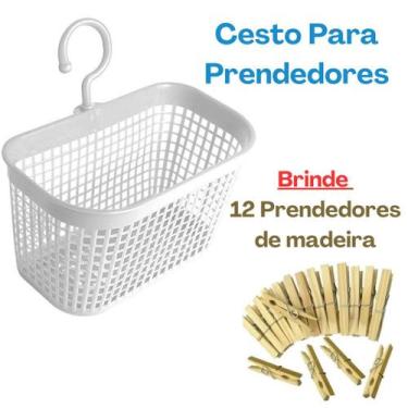 Imagem de Cesto De Prendedores Pregador De Roupas Para Varal Com Alça + Brinde 1