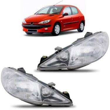 Imagem de Farol Peugeot 206 1999 A 2001 Cromado Lente Raiada - SP ACESSÓRIOS, Di