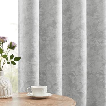 Imagem de Beauoop Cortinas blackout jacquard floral cinza 300 cm de comprimento, 2 painéis para quarto, sala de estar, flor cinza, chenille, escurecimento térmico, à prova de som, tratamento de janela, 52 x 120