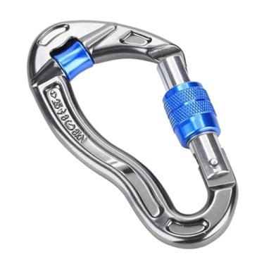 Imagem de Milageto Mosquetão de escalada, mosquetão de travamento, mosquetão de montanhismo 25kN para escalada de montanha de escavação de rede ao ar livre, Azul