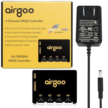Imagem de airgoo Hub controlador RGB de sinal de 4 portas - Hub de iluminação ambiente de PC alimentado por CC 5V, expande a luz ambiente de mesa via software SignalRGB, AG-DRGB04