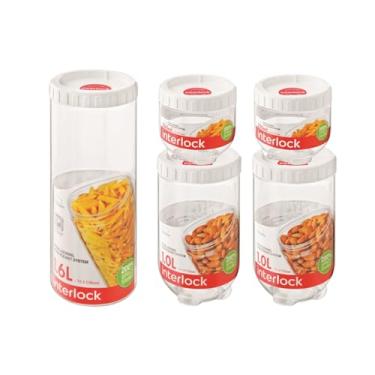 Imagem de Kit 5 potes com tampa empilhável para mantimentos - Interlock - Lock&Lock