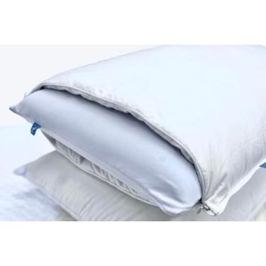 Imagem de Travesseiro NASA com Plumas Naturais no Revestimento - Capa 100% Algodão 233 Fios -14cm Altura Blue Dream – Memory Foam Premium