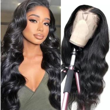 Imagem de Perucas de cabelo humano ondulado frontal de 33 x 15 cm, sem cola, perucas de cabelo humano para mulheres negras, perucas de renda HD, densidade de 180%, cabelo humano pré-arrancado, preto natural