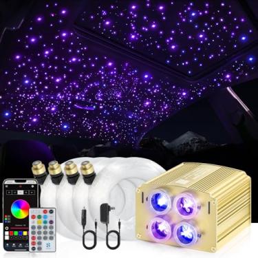 Imagem de 4 cores 32W Twinkle Car Starlight Headliner Kit 800 peças x 0,10 x 4 m com controle remoto APP e RF, luzes de teto de fibra óptica RGBW, luzes de teto de estrela ativadas por som de motor de 4 portas