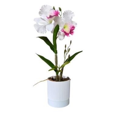 Imagem de Arranjo Orquídea Artificial Vaso Plástico Decorativa - Floralis, Branc