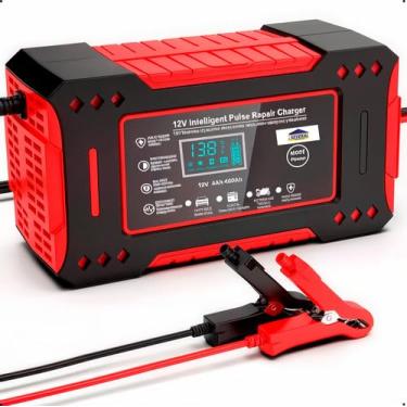 Imagem de Carregador de Bateria Inteligente 12V Bivolt com Display Digital – Para Carro, Moto e Caminhão | Linha Premium com Proteção contra Superaquecimento, Sobrecarga e Curto-Circuito (Vermelho)