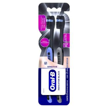 Imagem de Escova Dental Oral B Indicator Black Sensitive Com Carvão 2 Unidades