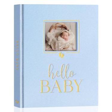 Imagem de Lanpn Livro De Memórias Hello Baby, Lembrança Dos Primeiros 5 Anos Recém-Nascido Com Janela Faça Você Mesmo, Linho, Diário Recortes, Álbum Fotos Marcos Para Meninos E Meninas, Novos Pais (Azul, 154