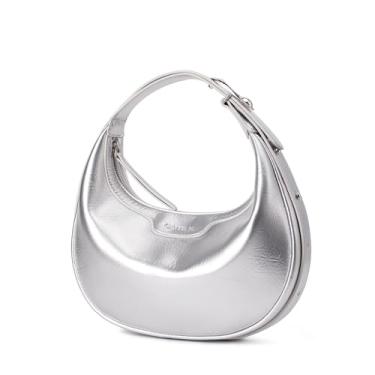 Imagem de Bolsa de mão feminina Crescent Bags - Bolsa clutch meia lua bolsas de ombro modernas bolsa Hobo transversal com ajustável, Pérola, prata