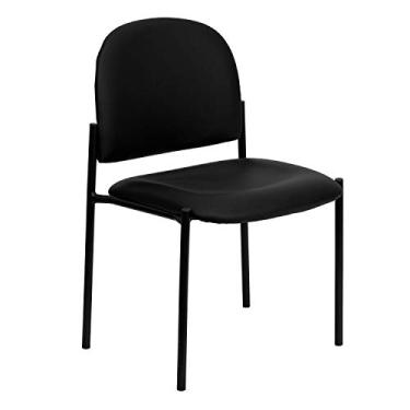 Imagem de Flash Furniture Cadeira de recepção lateral de aço empilhável de vinil preto confortável