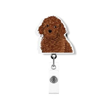 Imagem de WIRESTER Carretel de crachá retrátil com clipe jacaré para funcionários de escritório, equipes médicas, enfermeiras, médicos, professores, estudantes – Cachorro Poodle de brinquedo marrom fofo